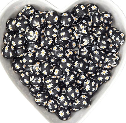 15mm Daisy Printed Silicone Beads