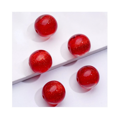 16mm Cherry Red Glittery Beads