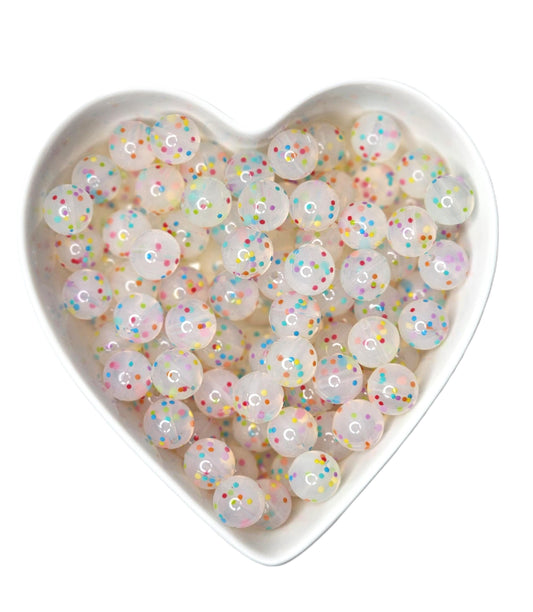 15mm Rainbow Confetti Clear Silicone Beads