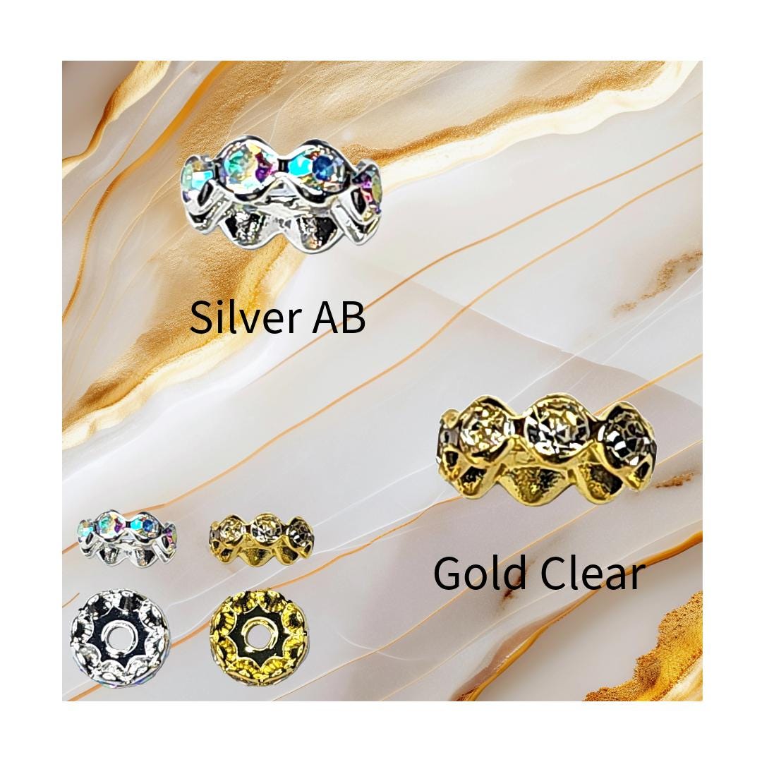 12mm Gold Clear and Silver AB Wavy Spacers (10 Pack)