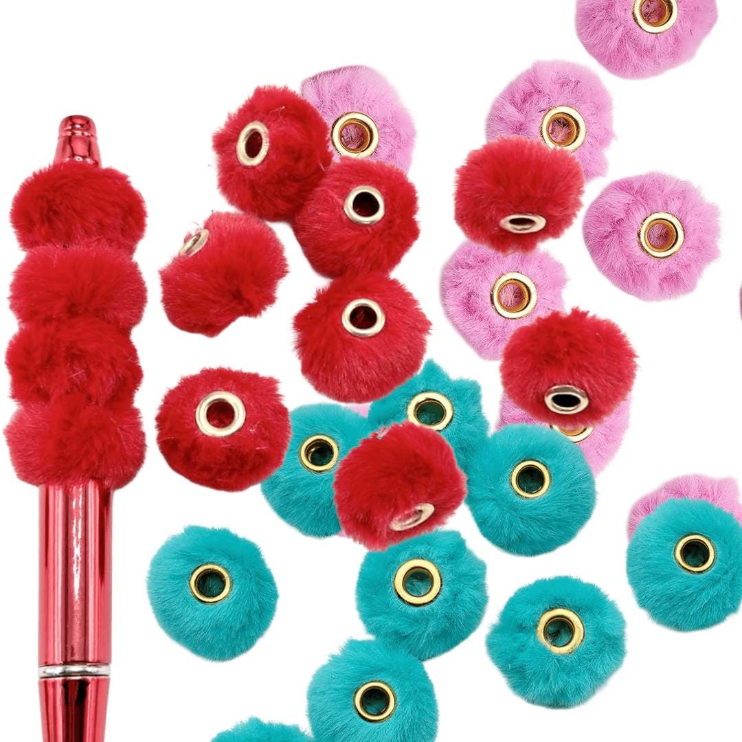 16mm Pom Pom Spacers for Pens, Fuzzy Spacer Beads, Beading Supplies, Craft Supplies