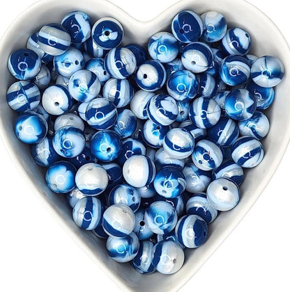 15mm Glacier Blue Glossy Swirl Beads