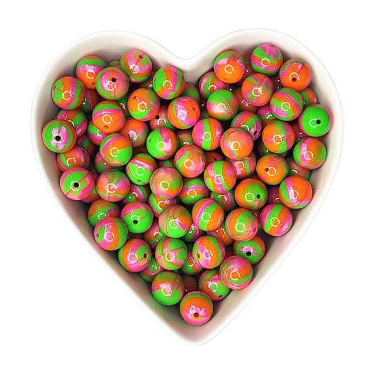 15mm Rainbow Sherbet Glossy Swirl Beads