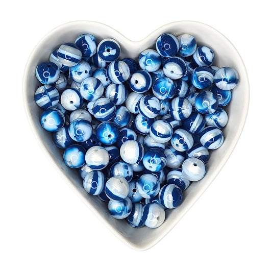 15mm Glacier Blue Glossy Swirl Beads