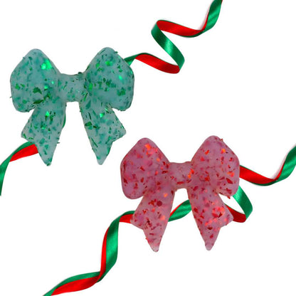 3D Green and Red Glitter Bow Focal Bead
