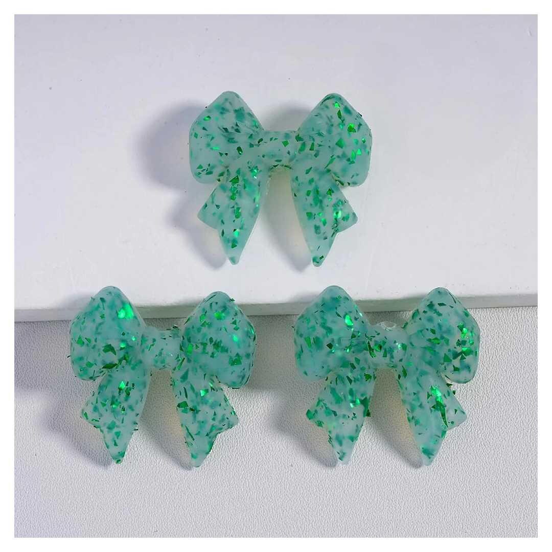 3D Green and Red Glitter Bow Focal Bead