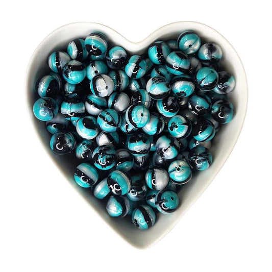 15mm Twilight Glossy Swirl Beads