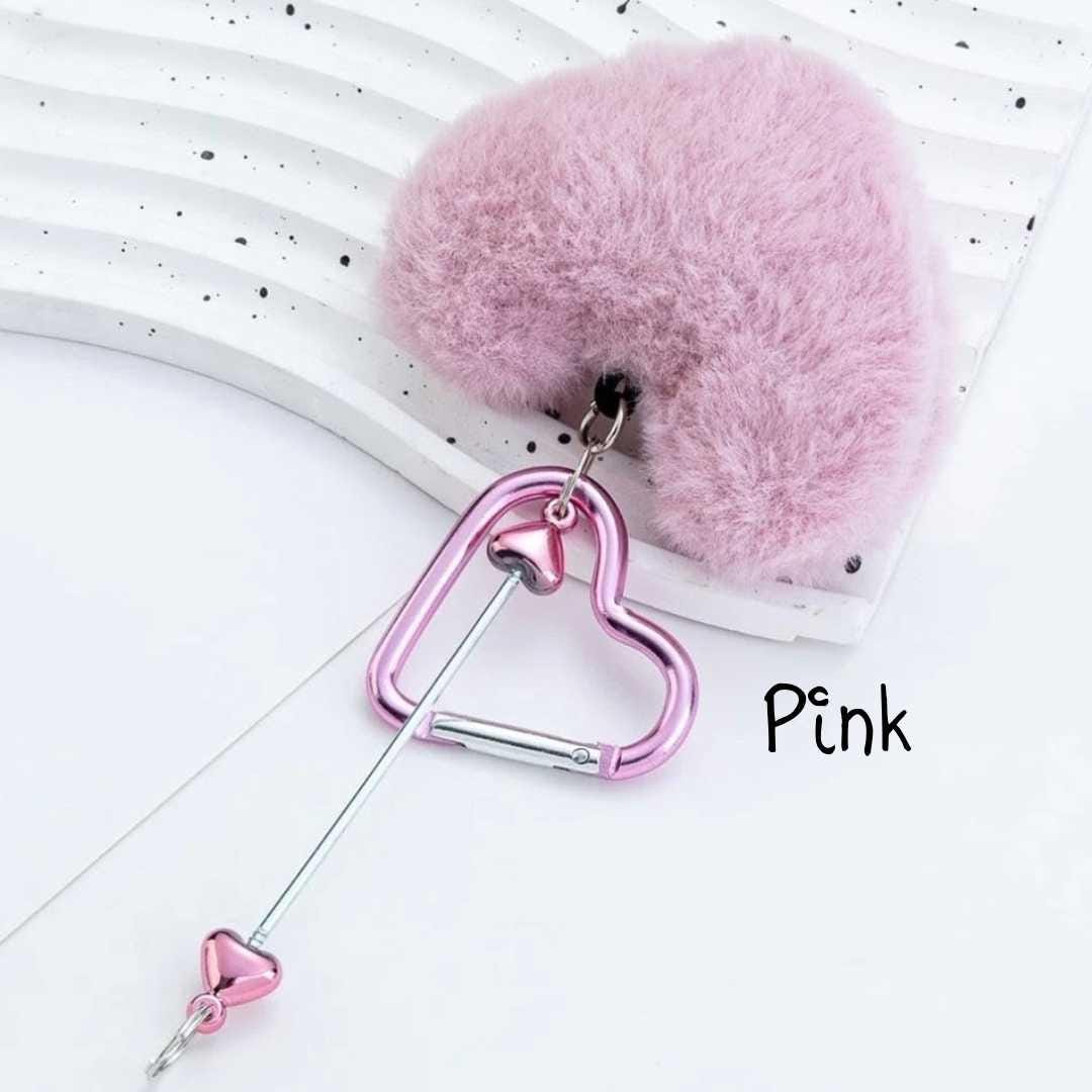 Heart Beadable Keychains w/ Large Pom Pom Heart