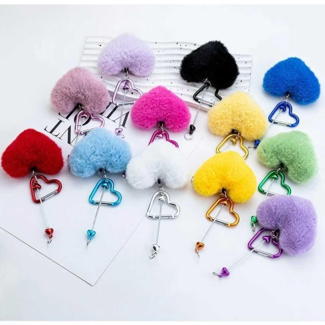 Heart Beadable Keychains w/ Large Pom Pom Heart