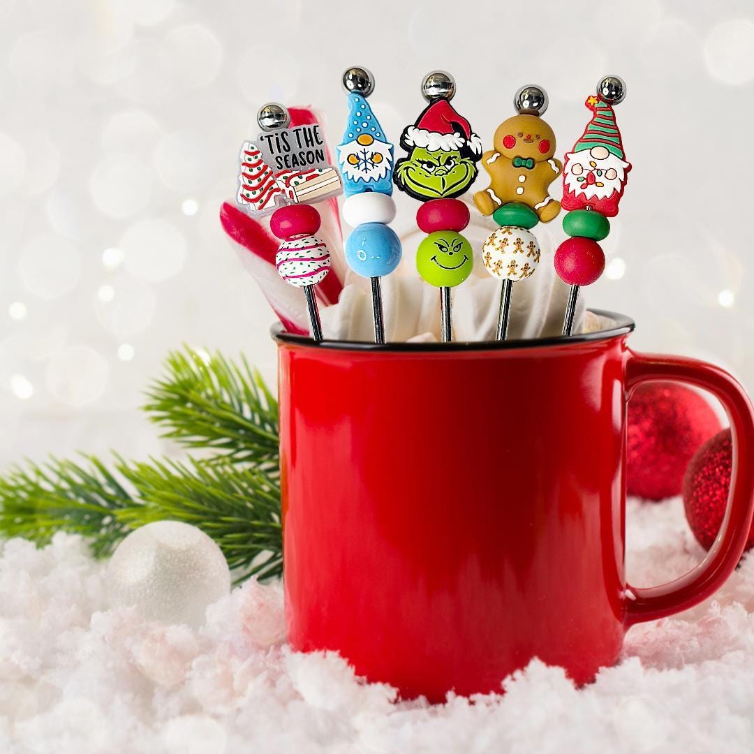 Beaded Christmas Coffee Stir Stick, Gnome Stir Stick, Gingerbread Man Stir Stick, Mug stirrer, Cocktail Stir Stick, Beverage Stirrer