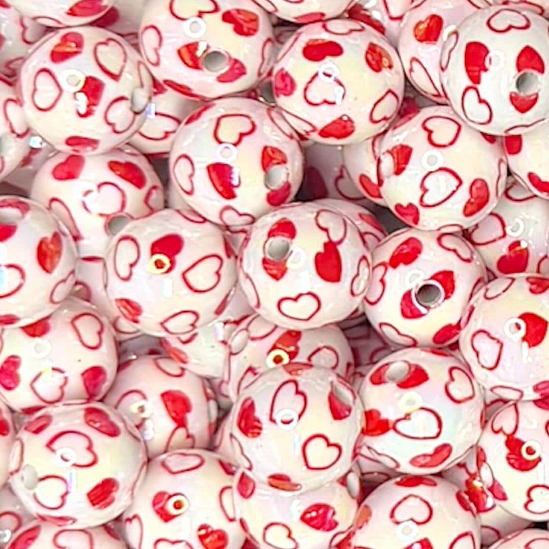 16mm Red Heart Printed UV Plated Acrylic Beads