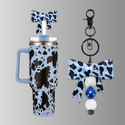 Blue Raspberry Surprise Leopard Bow Straw Topper/Focal