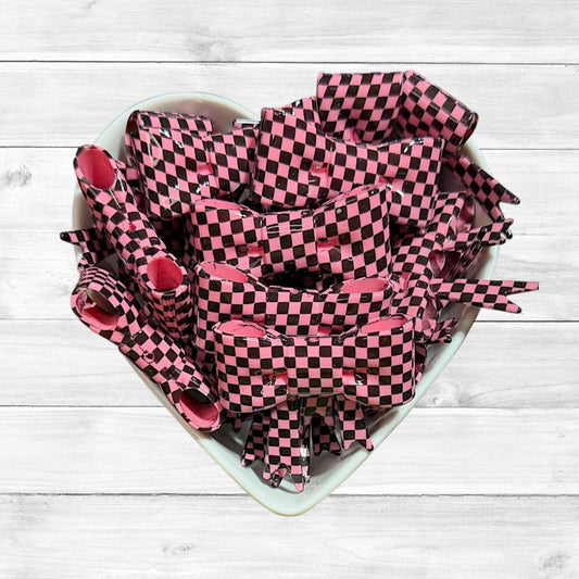 Groovy Pink Checkered Bow Straw Topper/Focal