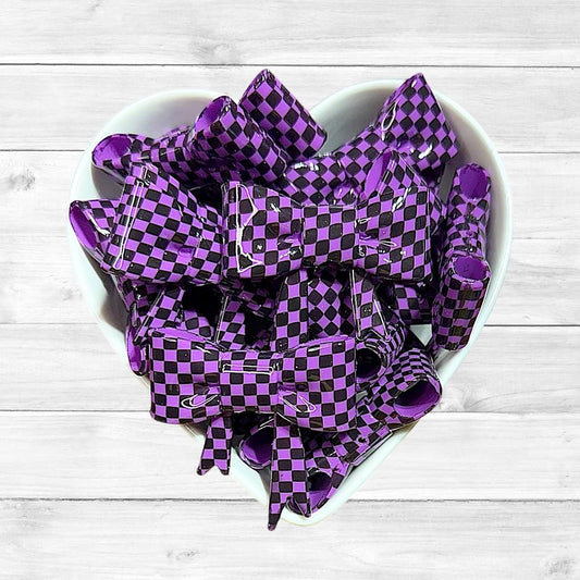 Retro Purple Checkered Bow Straw Topper/Focal