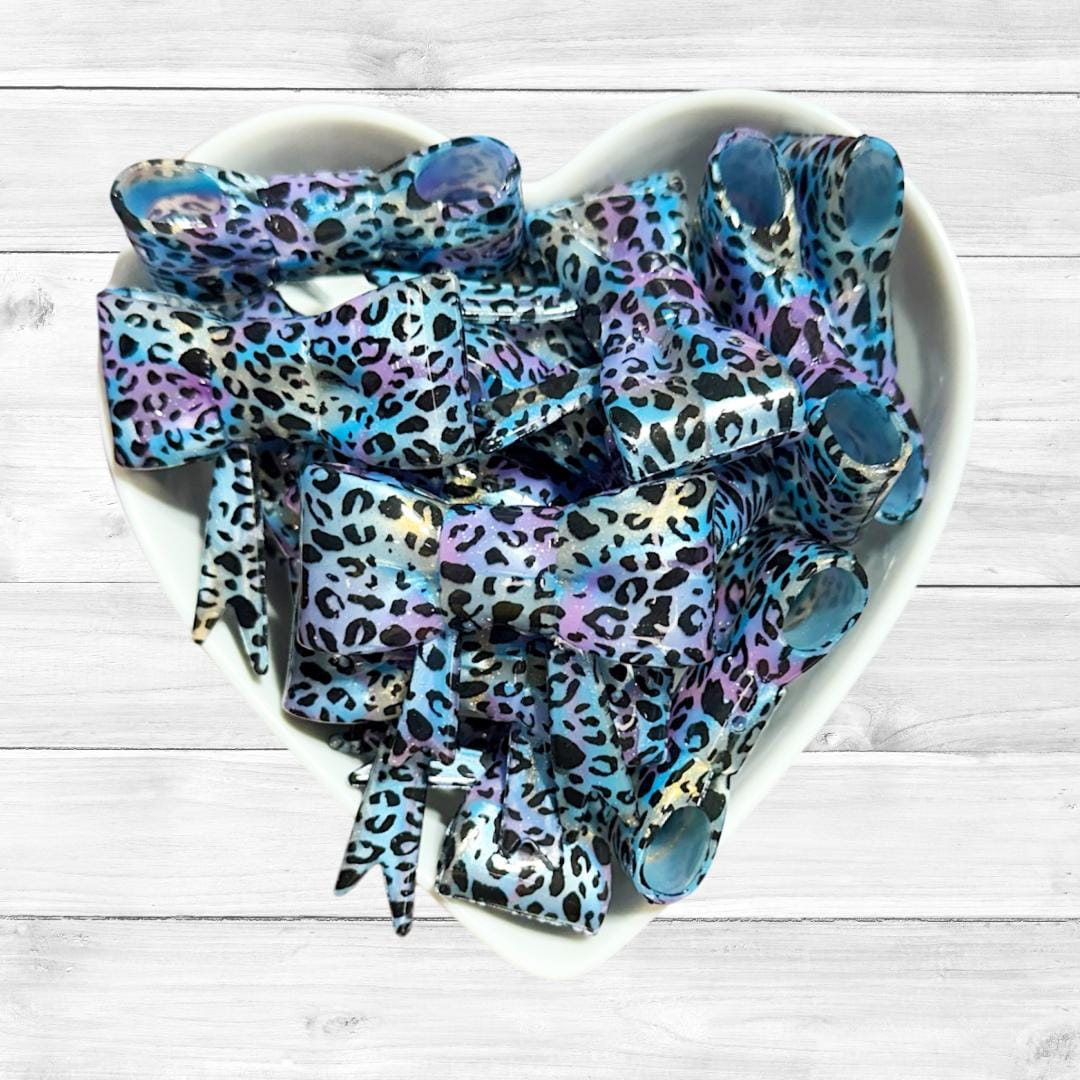Blue Raspberry Surprise Leopard Bow Straw Topper/Focal