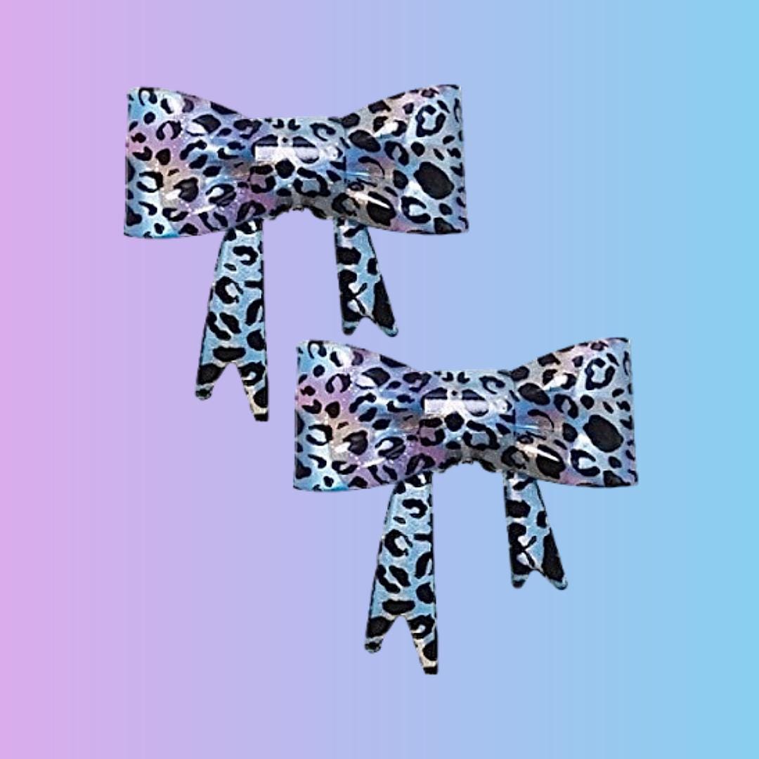 Blue Raspberry Surprise Leopard Bow Straw Topper/Focal