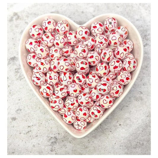 16mm Red Heart Printed UV Plated Acrylic Beads