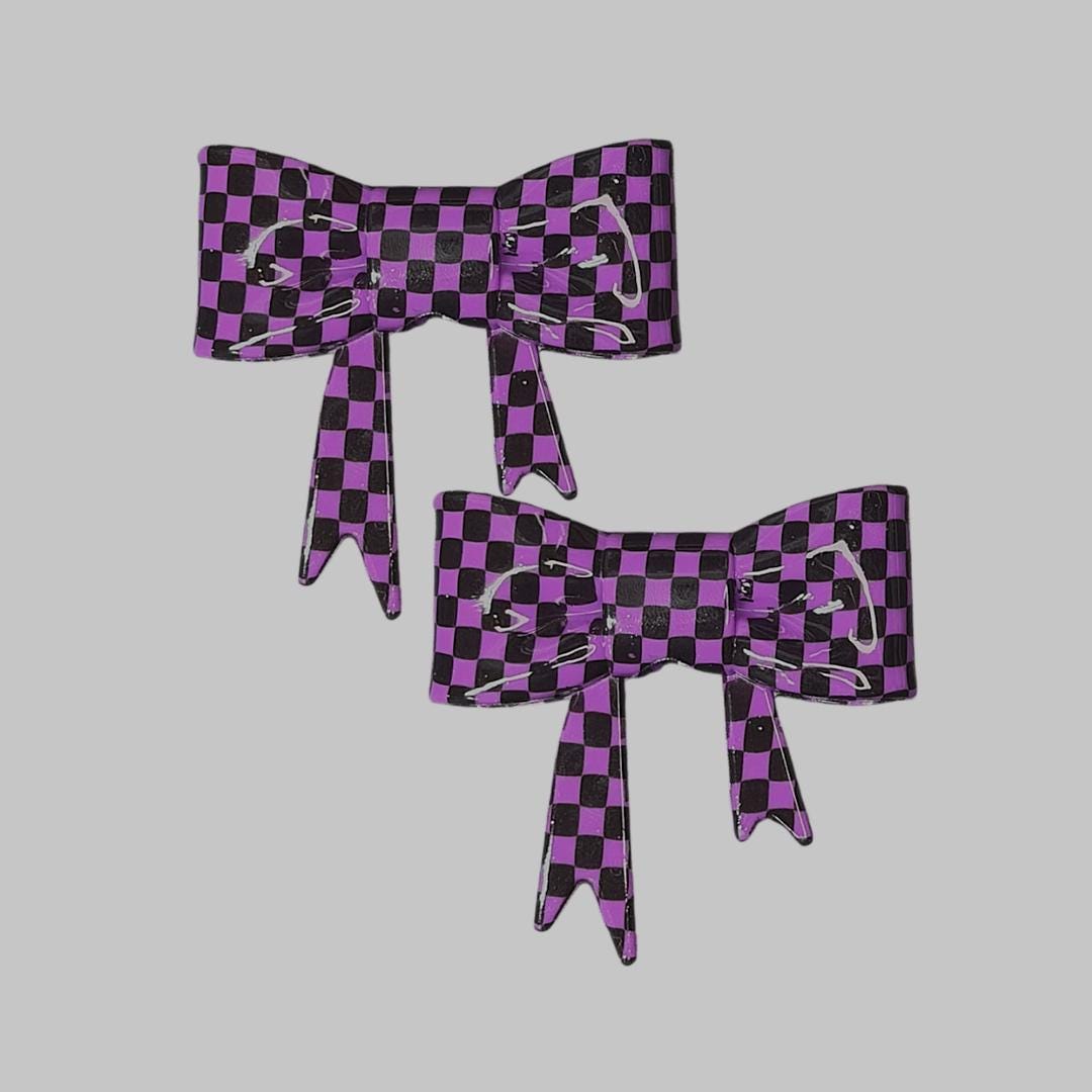 Retro Purple Checkered Large Bow Focal