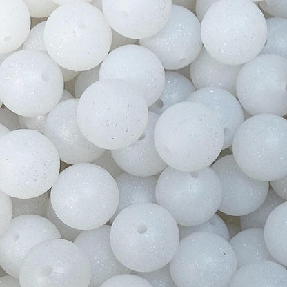 15mm White Glitter Silicone Beads