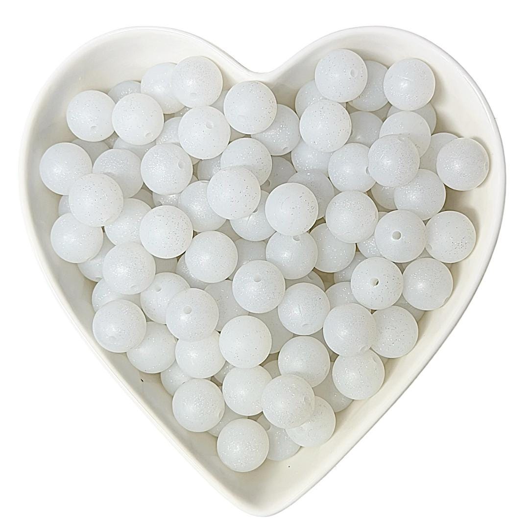 15mm White Glitter Silicone Beads