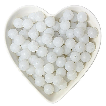 15mm White Glitter Silicone Beads