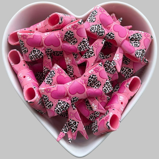 Pink and Leopard Print Large Bow Focal