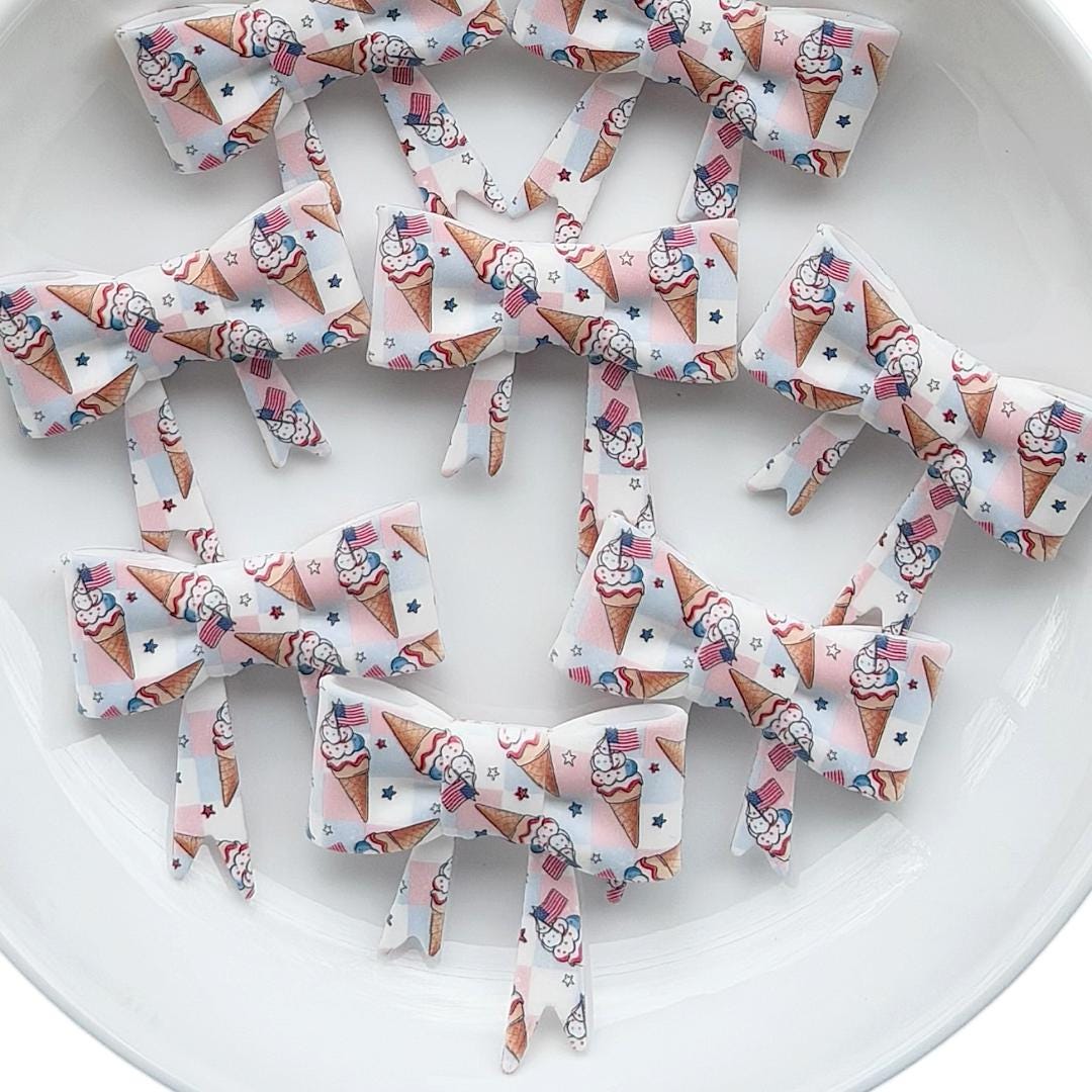 USA Flag Ice Cream Cone Large Bow Focal