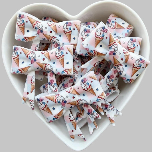 USA Flag Ice Cream Cone Large Bow Focal