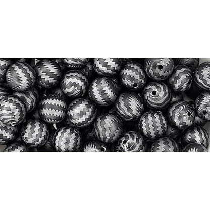 15mm Black & Silver Zig Zag Silicone Beads
