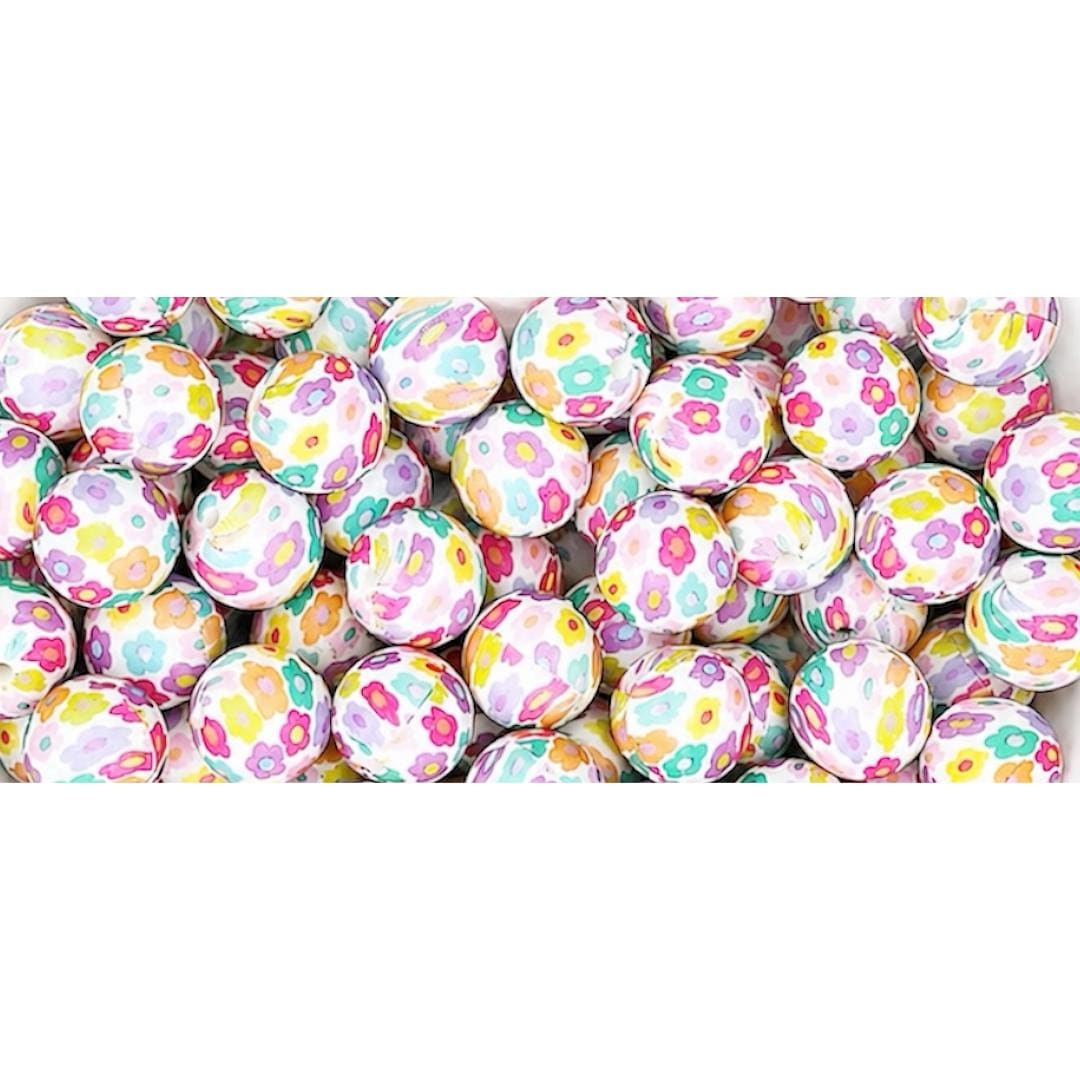 15mm Colored Flowers Silicone Beads