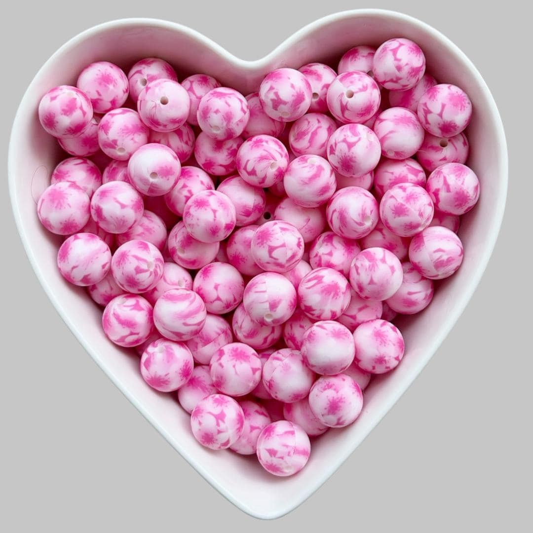 15mm Pink Tie Dye Silicone Beads