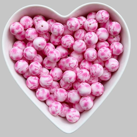 15mm Pink Tie Dye Silicone Beads