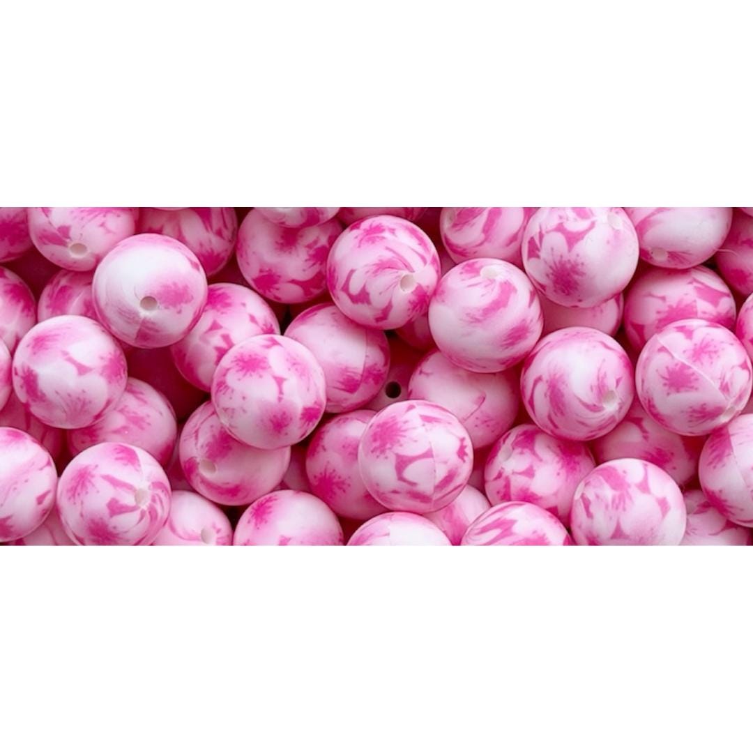15mm Pink Tie Dye Silicone Beads