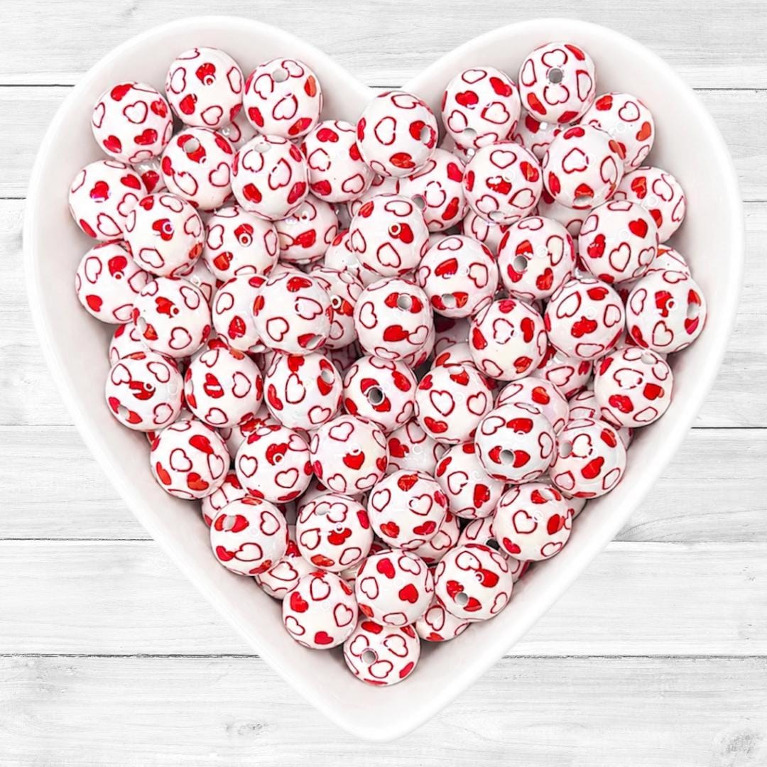 16mm Red Heart Printed UV Plated Beads