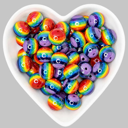 20mm Rainbow Stripes AB Bubblegum Beads