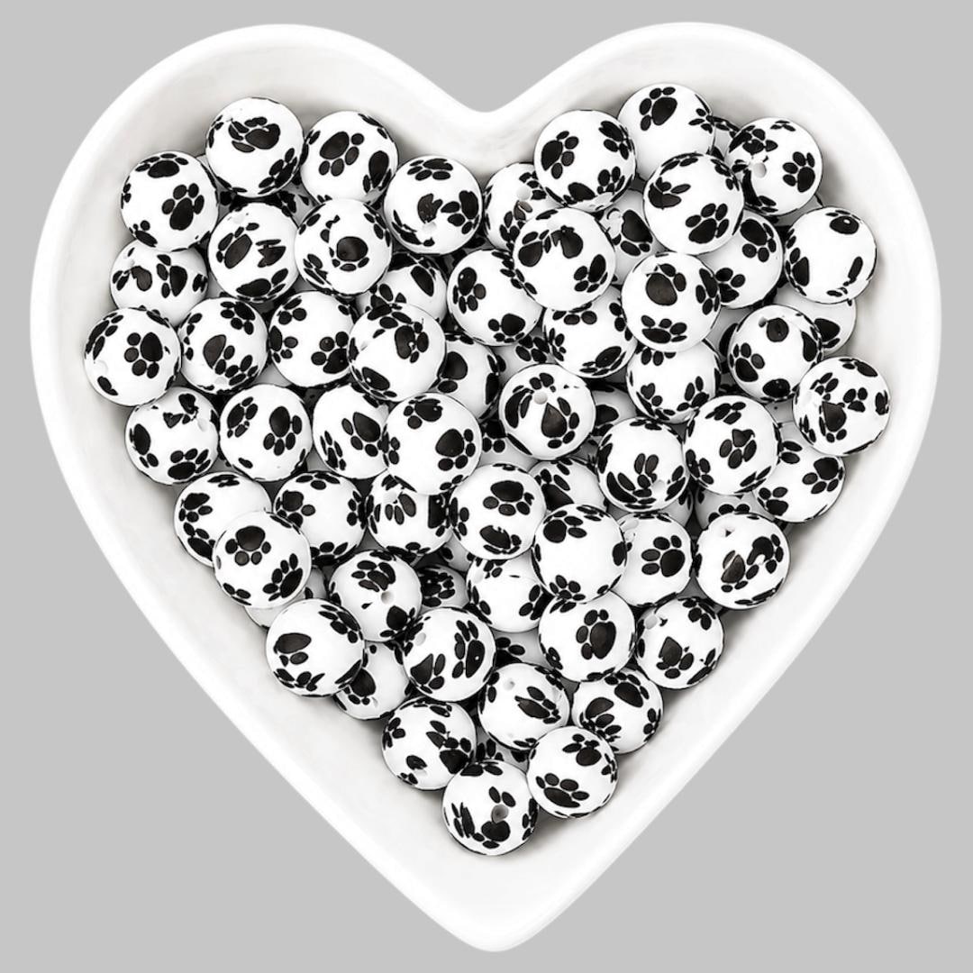 15mm Paw Print Silicone Beads