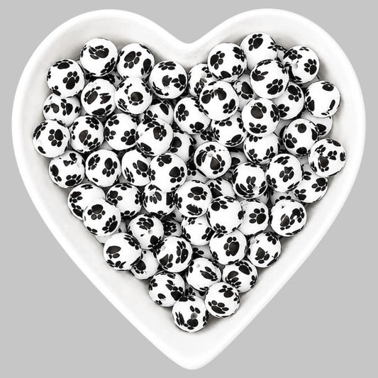 15mm Paw Print Silicone Beads