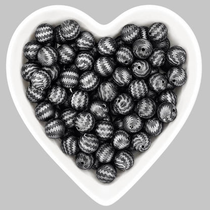 15mm Black & Silver Zig Zag Silicone Beads