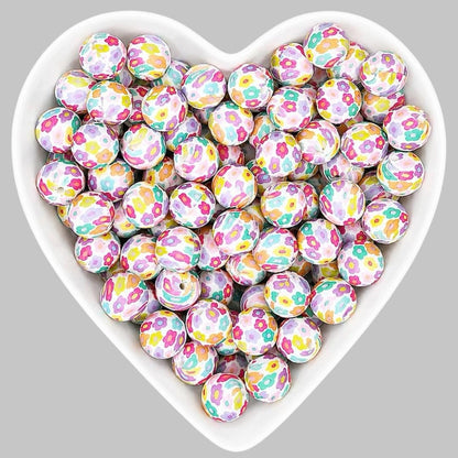 15mm Colored Flowers Silicone Beads
