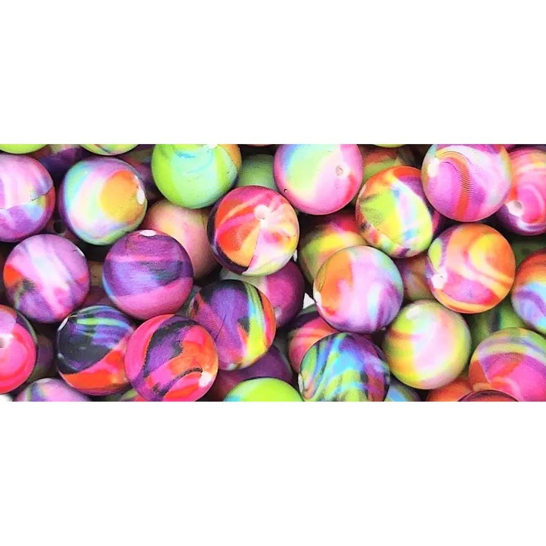 15mm Neon Swirl Silicone Beads