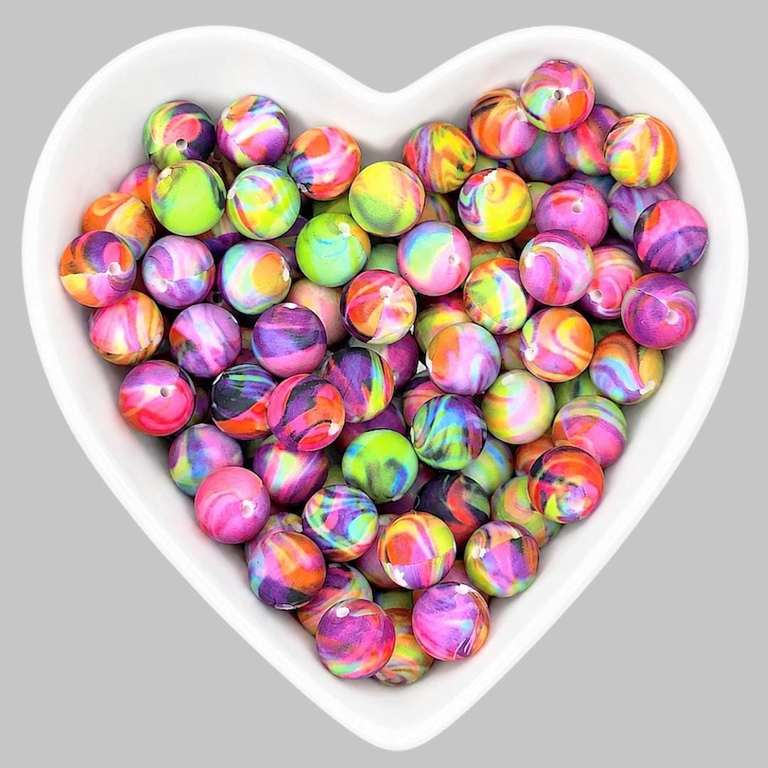 15mm Neon Swirl Silicone Beads