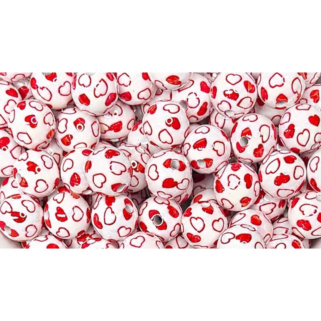 16mm Red Heart Printed UV Plated Beads