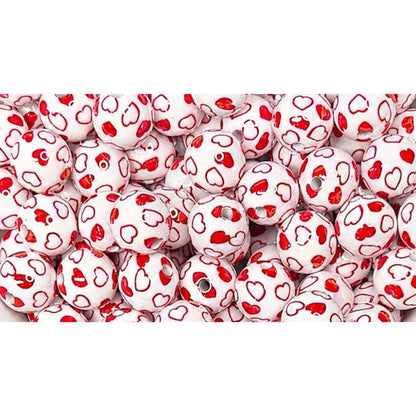16mm Red Heart Printed UV Plated Beads