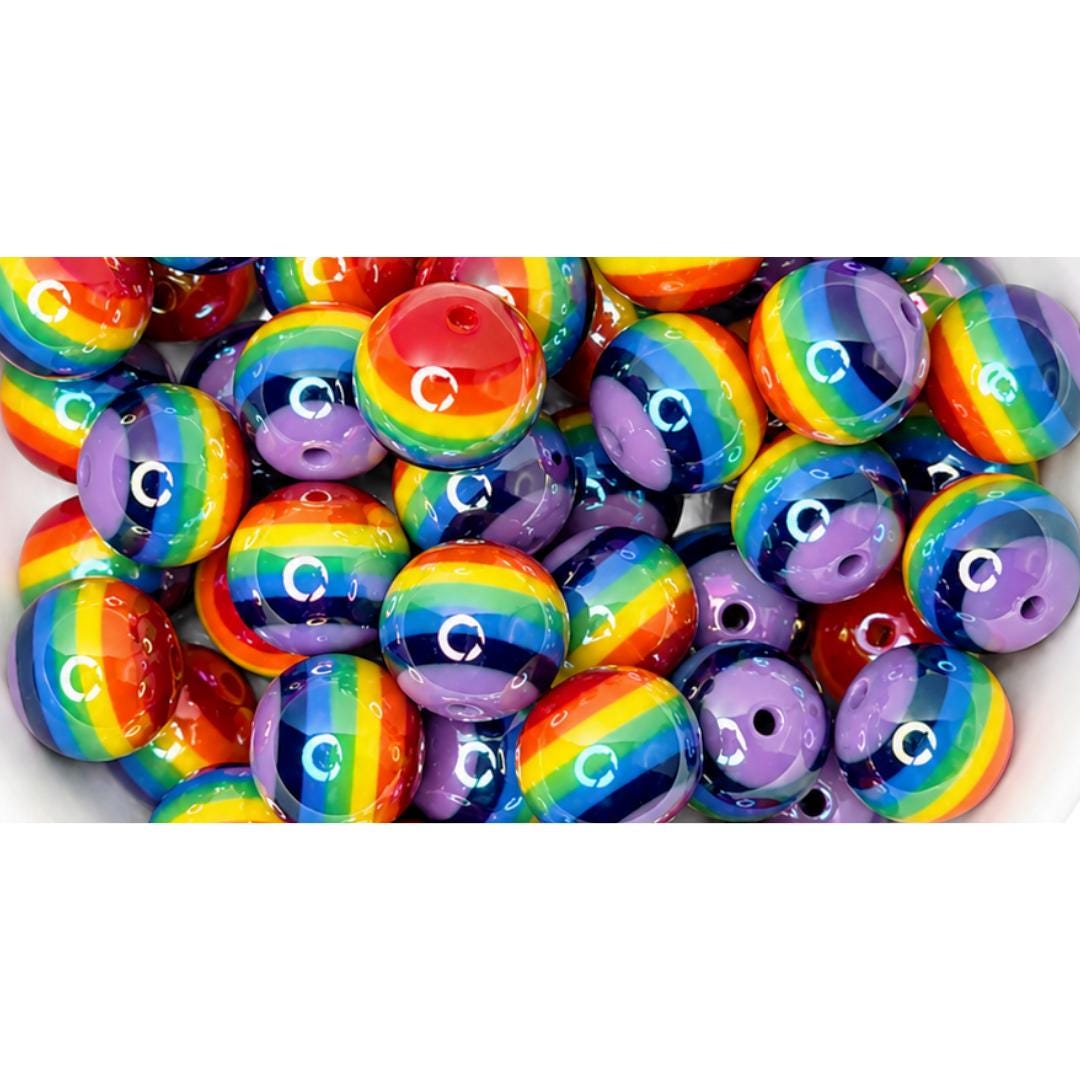 20mm Rainbow Stripes AB Bubblegum Beads