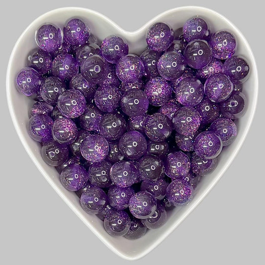 16mm Sugar Plum Glitter Resin Beads